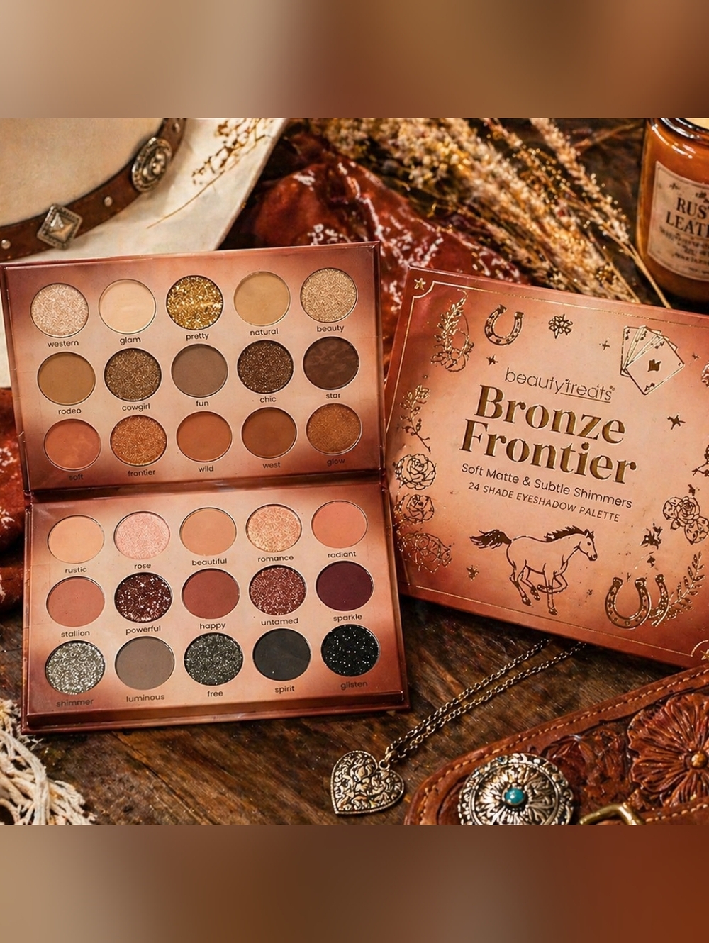 Bronze Frontier Eyeshadow Palette – 24 Shade | Warm Neutrals, Shimmers & Glitter